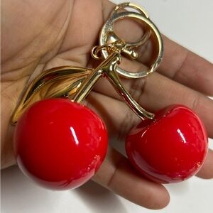 Red Cherry Keychain with Gold Accents